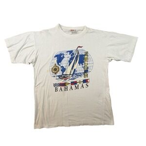 VTG Dorsett Tee's‎ Men's XL (L) White Bahamas World Class Sailboat Graphic T 90s